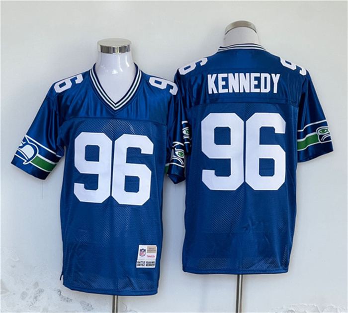 Personalized Men’s Seattle Seahawks #96 Cortez Kennedy Blue Throwback Stitched Football Jersey