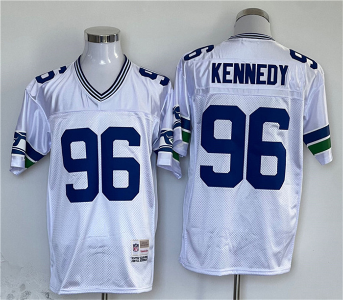 Personalized Men’s Seattle Seahawks #96 Cortez Kennedy White Throwback Stitched Football Jersey