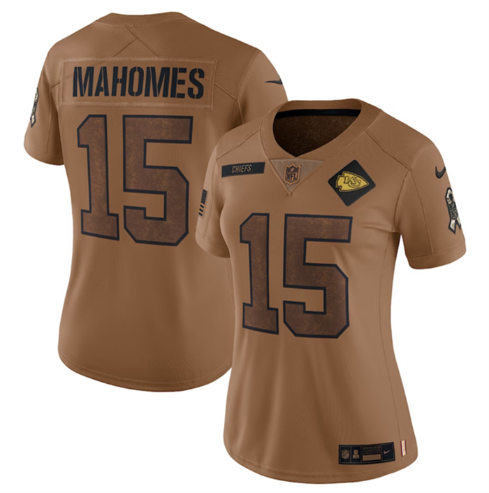 Personalized Women’s Kansas City Chiefs #15 Patrick Mahomes 2023 Brown Salute To Service Limited Stitched Jersey(Run Small)