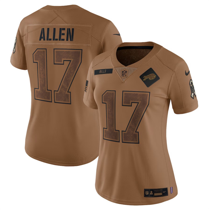 Personalized Women’s Buffalo Bills #17 Josh Allen 2023 Brown Salute To Service Limited Stitched Football Jersey(Run Small)
