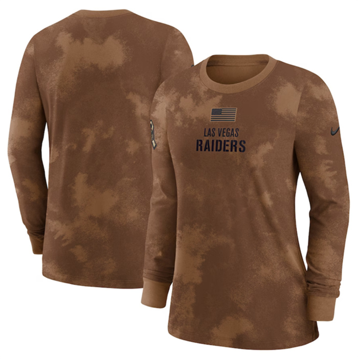 Personalized Women’s Las Vegas Raiders Brown 2023 Salute To Service Long Sleeve T-Shirt(Run Small)