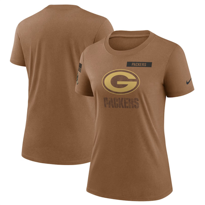 Personalized Women’s Green Bay Packers 2023 Brown Salute To Service Legend Performance T-Shirt(Run Small)