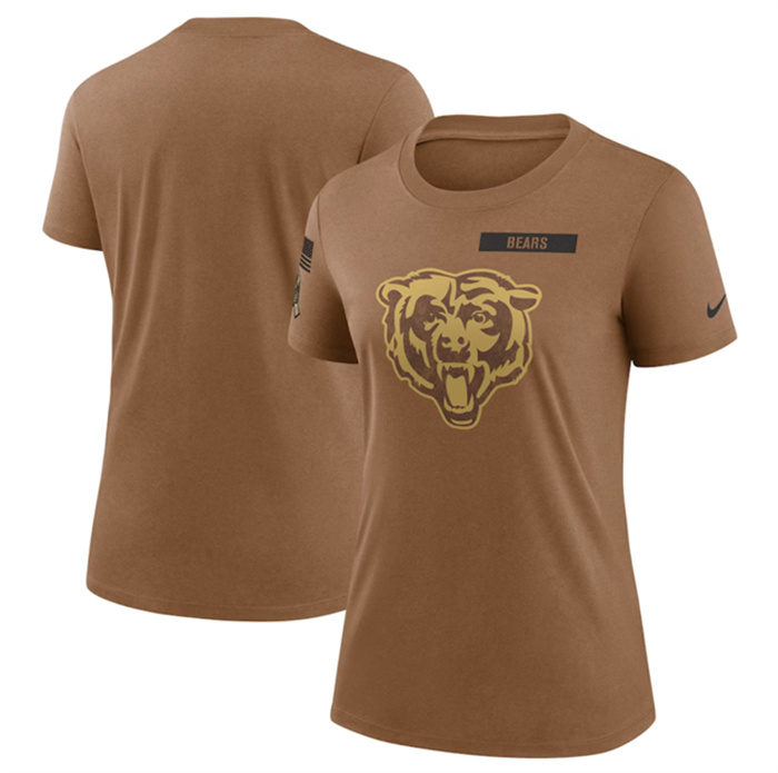 Personalized Women’s Chicago Bears 2023 Brown Salute To Service Legend Performance T-Shirt(Run Small)
