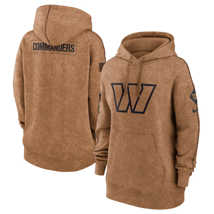 Personalized Women’s Washington Commanders 2023 Brown Salute To Service Pullover Hoodie(Run Small)