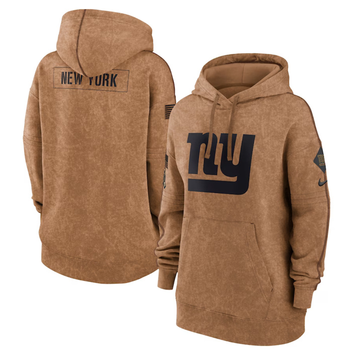 Personalized Women’s New York Giants 2023 Brown Salute To Service Pullover Hoodie(Run Small)