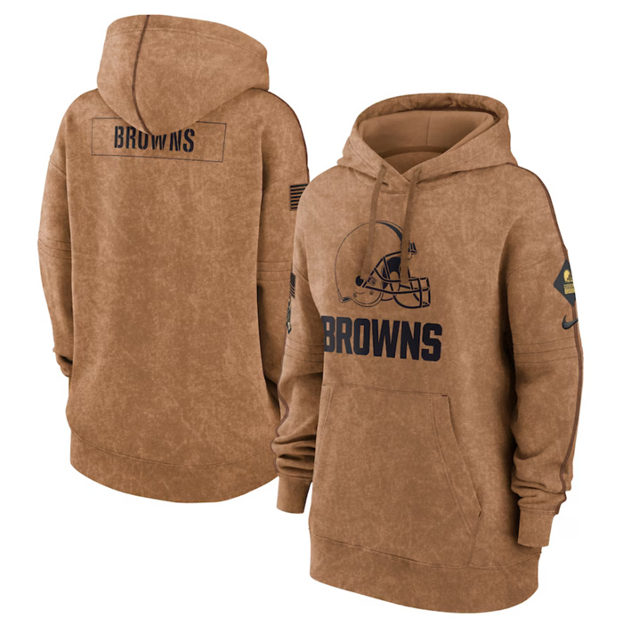 Personalized Women’s Cleveland Browns 2023 Brown Salute To Service Pullover Hoodie(Run Small)
