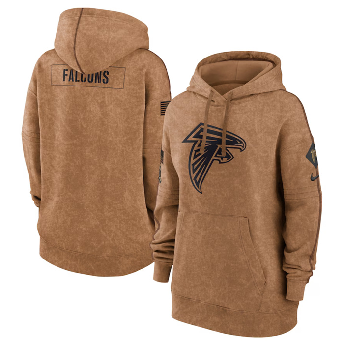 Personalized Women’s Atlanta Falcons 2023 Brown Salute To Service Pullover Hoodie(Run Small)
