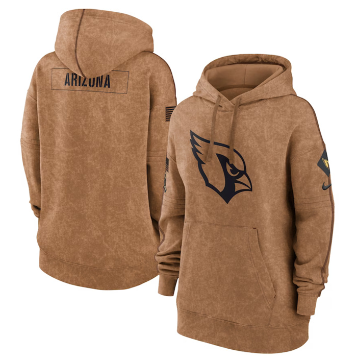 Personalized Women’s Arizona Cardinals 2023 Brown Salute To Service Pullover Hoodie(Run Small)