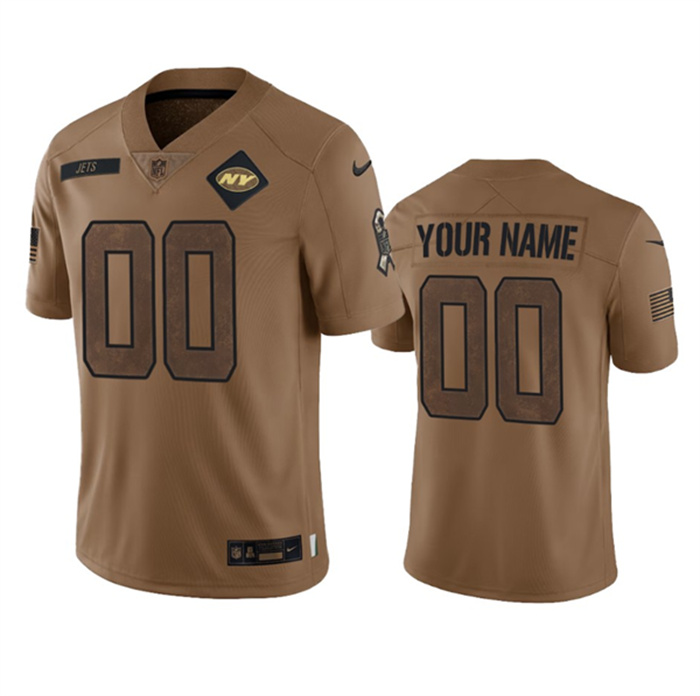 Personalized Men’s New York Jets Active Player 2023 Brown Salute To Setvice Limited Stitched Football Jersey
