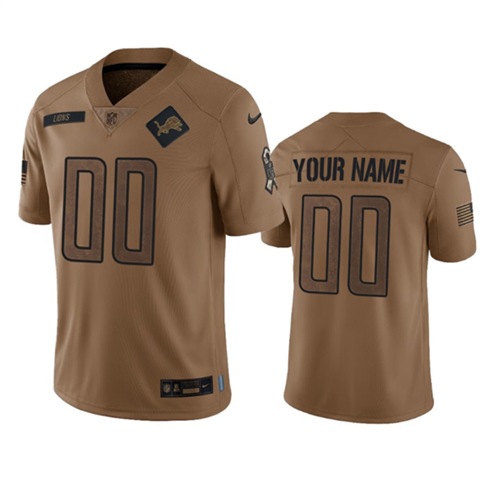 Personalized Men’s Detroit Lions Active Player 2023 Brown Salute To Service Limited Stitched Jersey