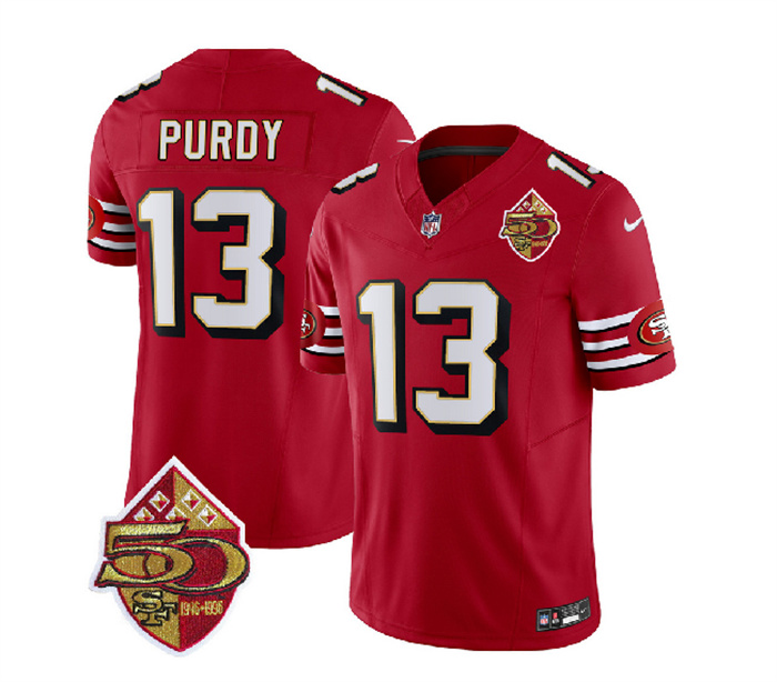 Personalized Men’s San Francisco 49ers #13 Brock Purdy Red 2023 F.U.S.E. 50th Patch Limited Stitched Football Jersey