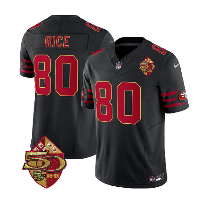 Personalized Men’s San Francisco 49ers #80 Jerry Rice Black 2023 F.U.S.E. 50th Patch Limited Stitched Football Jersey