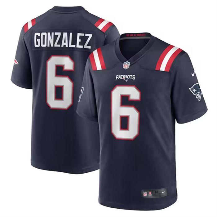 Personalized Men’s New England Patriots #6 Christian Gonzalez Navy Stitched Game Jersey