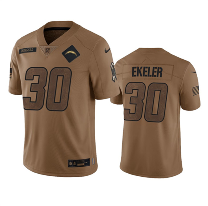 Personalized Men’s Los Angeles Chargers #30 Austin Ekeler 2023 Brown Salute To Service Limited Stitched Jersey