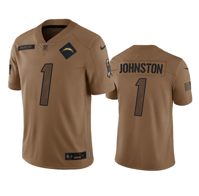 Personalized Men’s Los Angeles Chargers #1 Quentin Johnston 2023 Brown Salute To Service Limited Stitched Jersey