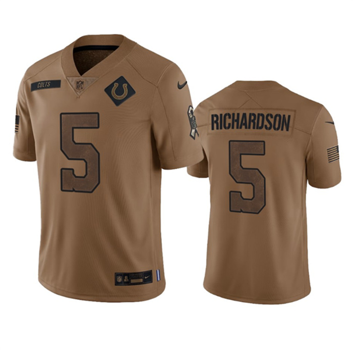 Personalized Men’s Indianapolis Colts #5 Anthony Richardson 2023 Brown Salute To Sertvice Stitched Football Jersey