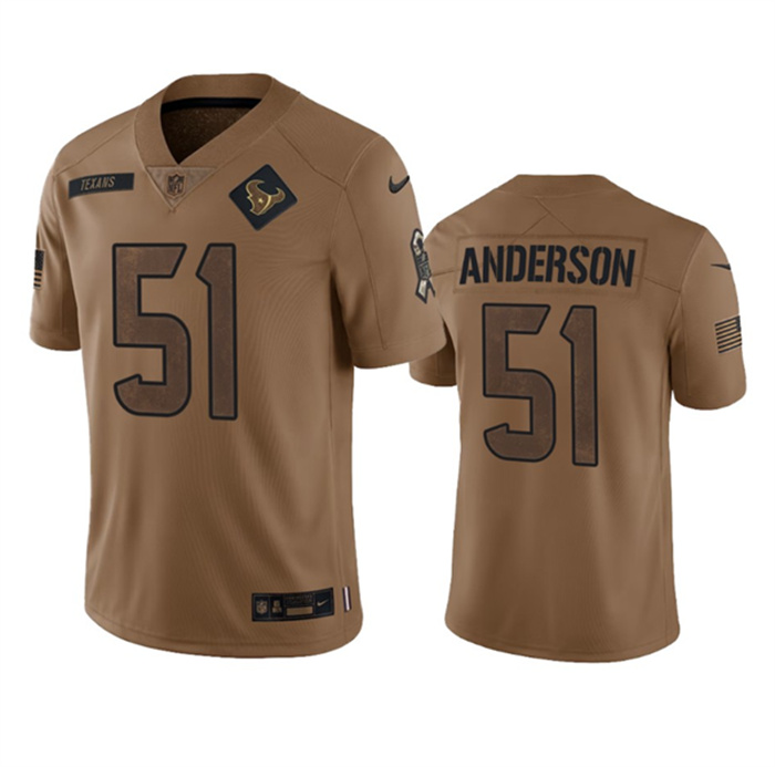 Personalized Men’s Houston Texans #51 Will Anderson Jr. 2023 Brown Salute To Service Limited Stitched Jersey
