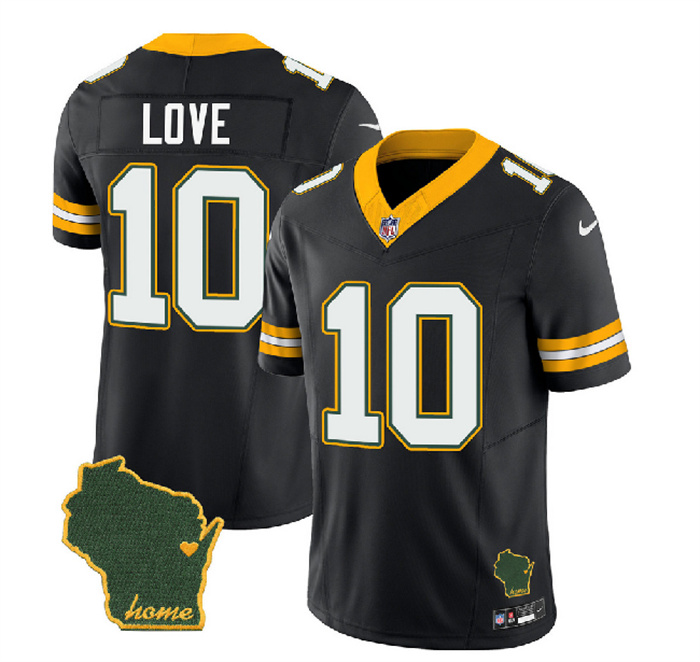 Personalized Men’s Green Bay Packers #10 Jordan Love Black 2023 F.U.S.E. Home Patch Untouchable Limited Stitched Jersey