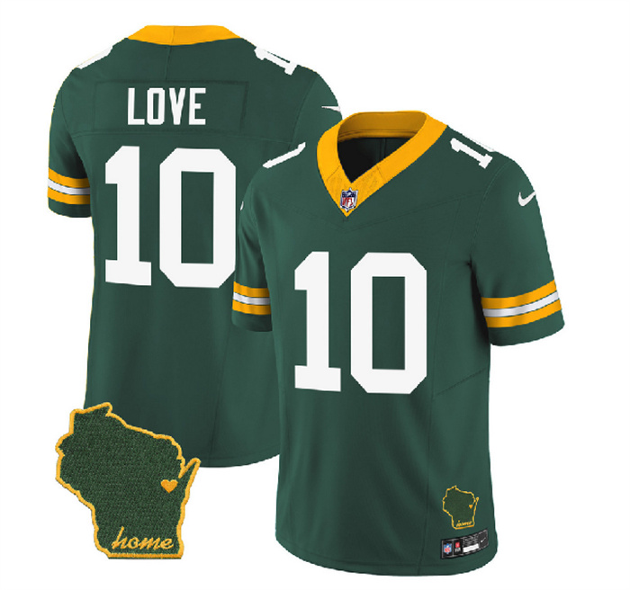 Personalized Men’s Green Bay Packers #10 Jordan Love Green 2023 F.U.S.E. Home Patch Untouchable Limited Stitched Jersey