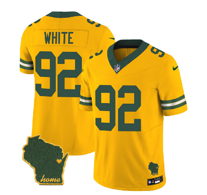Personalized Men’s Green Bay Packers #92 Reggie White Gold 2023 F.U.S.E. Home Patch Untouchable Limited Stitched Jersey