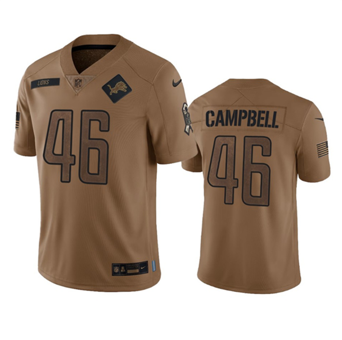 Personalized Men’s Detroit Lions #46 Jack Campbell 2023 Brown Salute To Service Limited Stitched Jersey