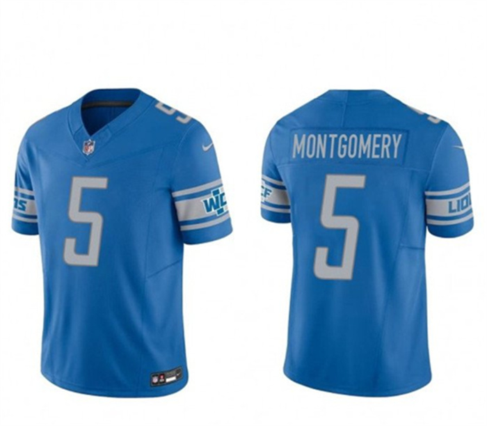 Personalized Men’s Detroit Lions #5 David Montgomery Blue 2023 F.U.S.E. Untouchable Limited Stitched Jersey