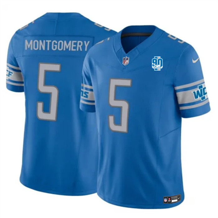 Personalized Men’s Detroit Lions #5 David Montgomery Blue 2023 F.U.S.E. 90th Anniversary Untouchable Limited Stitched Jersey