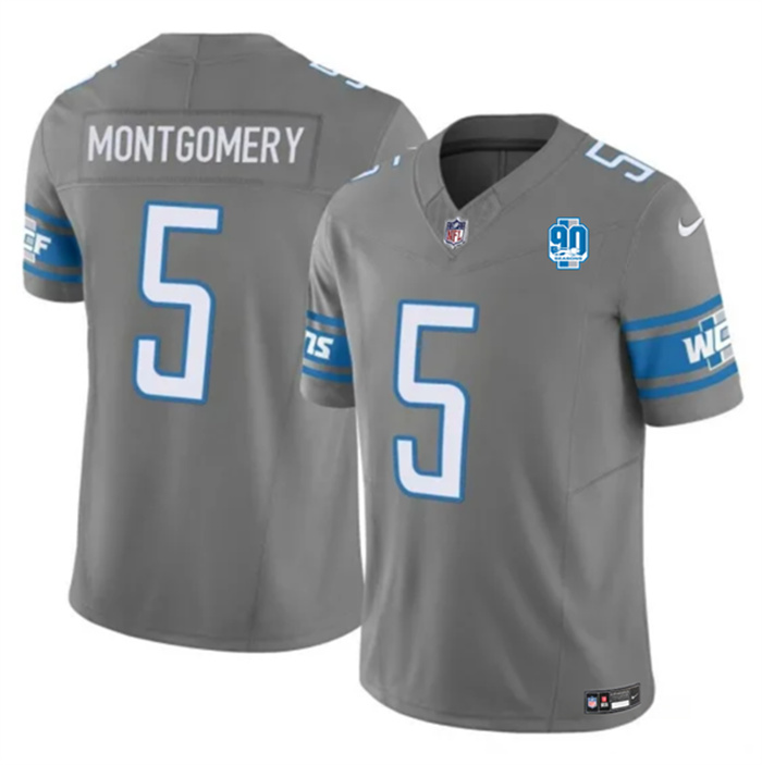 Personalized Men’s Detroit Lions #5 David Montgomery Grey 2023 F.U.S.E. 90th Anniversary Untouchable Limited Stitched Jersey