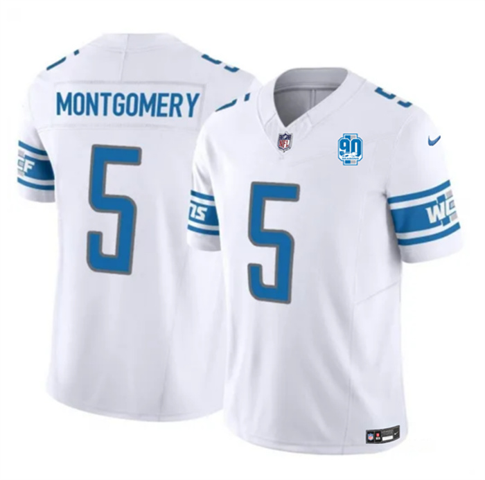 Personalized Men’s Detroit Lions #5 David Montgomery White 2023 F.U.S.E. 90th Anniversary Untouchable Limited Stitched Jersey
