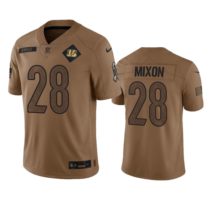 Personalized Men’s Cincinnati Bengals #28 Joe Mixon 2023 Brown Salute To Service Limited Stitched Jersey