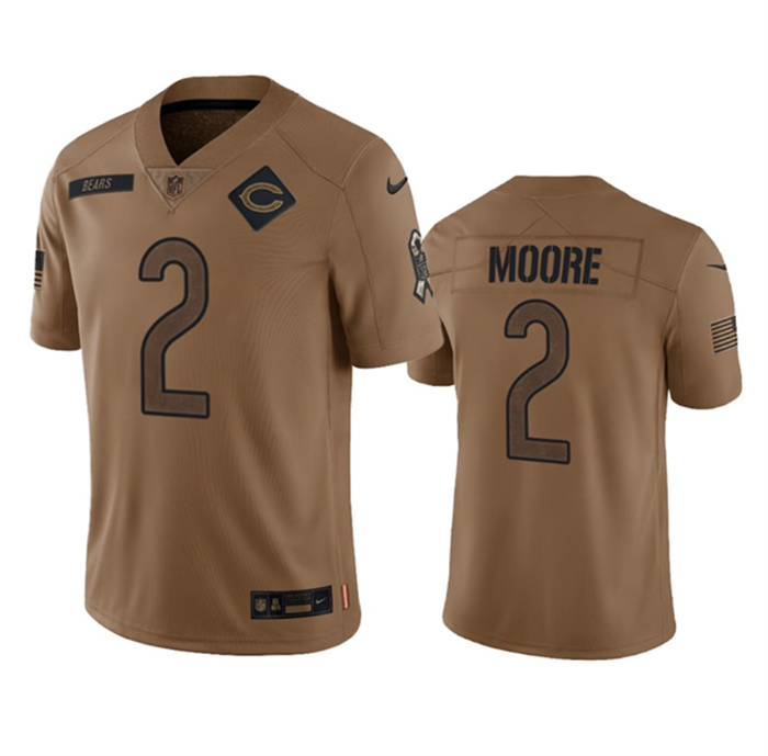 Personalized Men’s Chicago Bears #2 DJ Moore 2023 Brown Salute To Service Limited Stitched Football Jersey