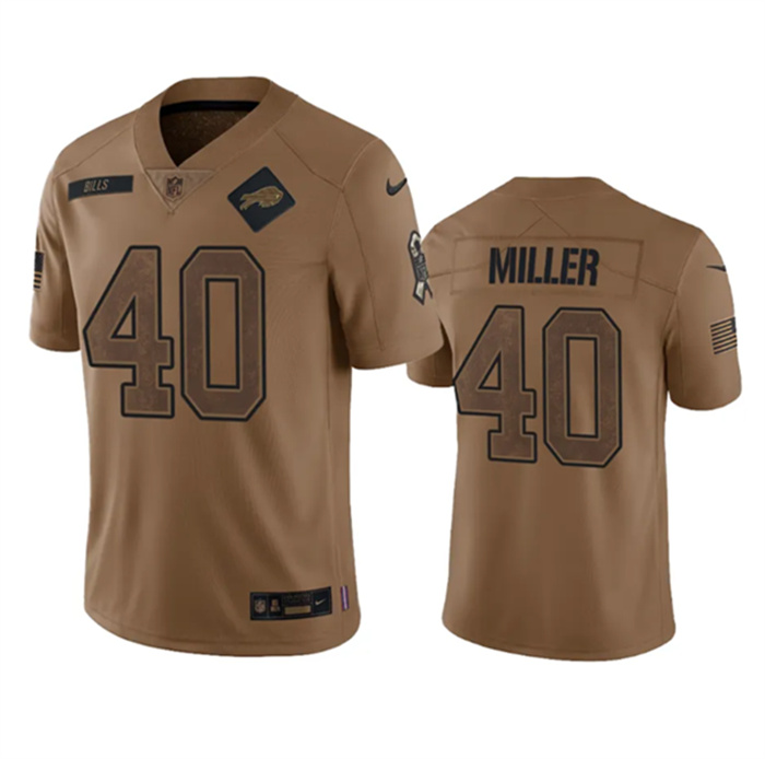 Personalized Men’s Buffalo Bills #40 Von Miller 2023 Brown Salute To Service Limited Stitched Jersey