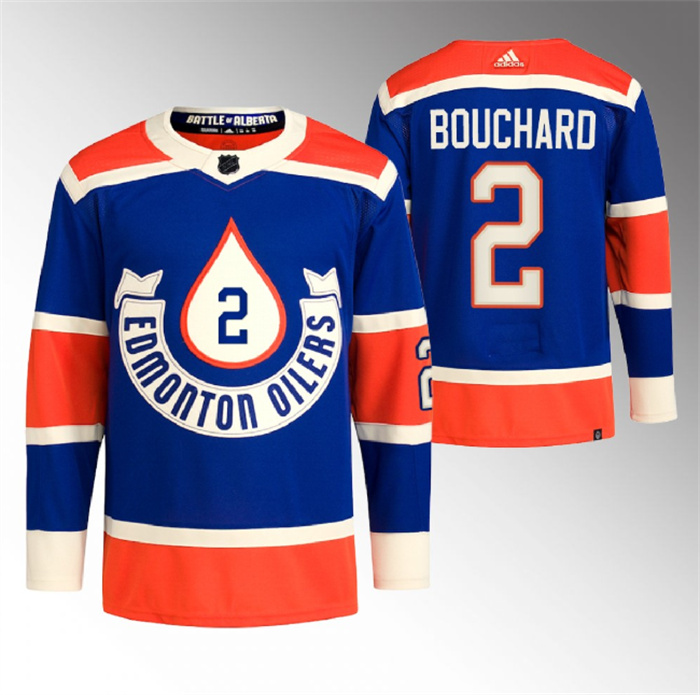 Personalized Men’s Edmonton Oilers #2 Evan Bouchard 2023 Royal Heritage Classic Primegreen Stitched Jersey