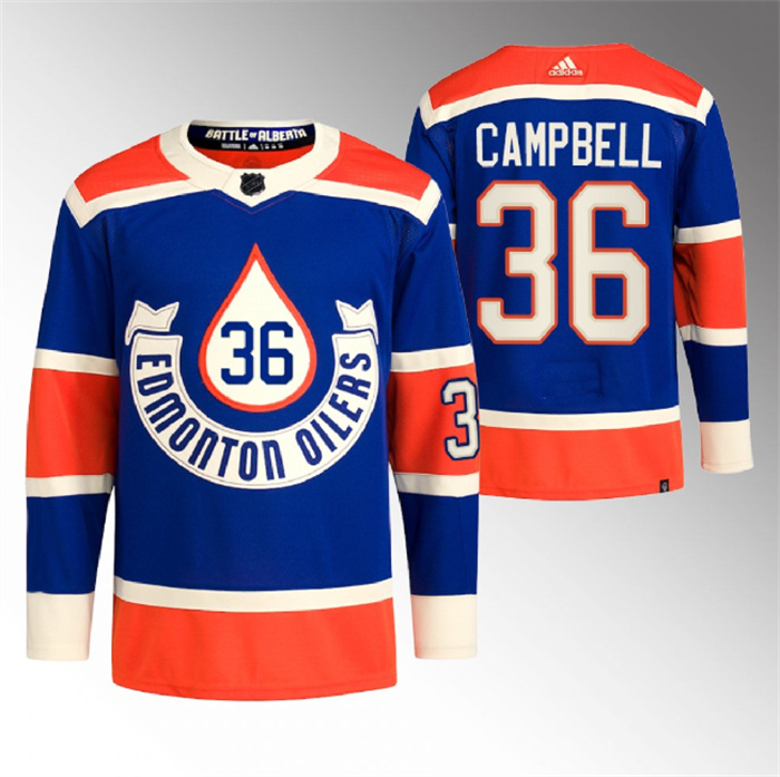 Personalized Men’s Edmonton Oilers #36 Jack Campbell 2023 Royal Heritage Classic Primegreen Stitched Jersey