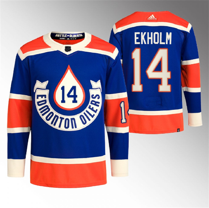 Personalized Men’s Edmonton Oilers #14 Mattias Ekholm 2023 Royal Heritage Classic Primegreen Stitched Jersey