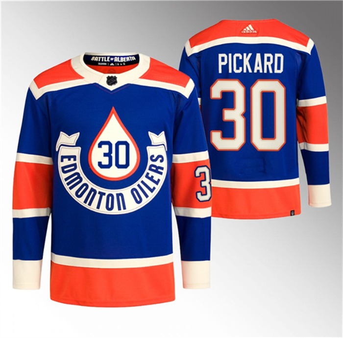 Personalized Men’s Edmonton Oilers #30 Calvin Pickard 2023 Royal Heritage Classic Primegreen Stitched Jersey