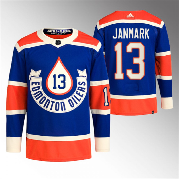 Personalized Men’s Edmonton Oilers #13 Mattias Janmark 2023 Royal Heritage Classic Primegreen Stitched Jersey