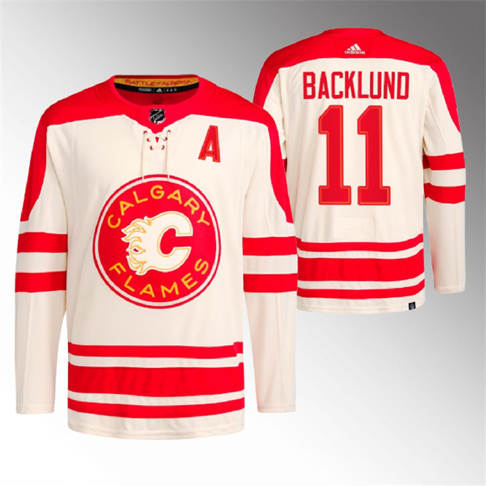 Personalized Men’s Calgary Flames #11 Mikael Backlund 2023 Cream Classic Primegreen Stitched Jersey