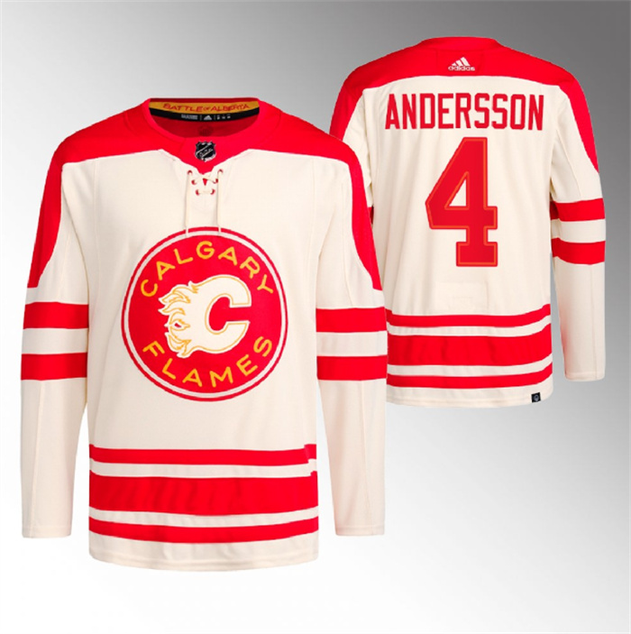 Personalized Men’s Calgary Flames #4 Rasmus Andersson 2023 Cream Classic Primegreen Stitched Jersey