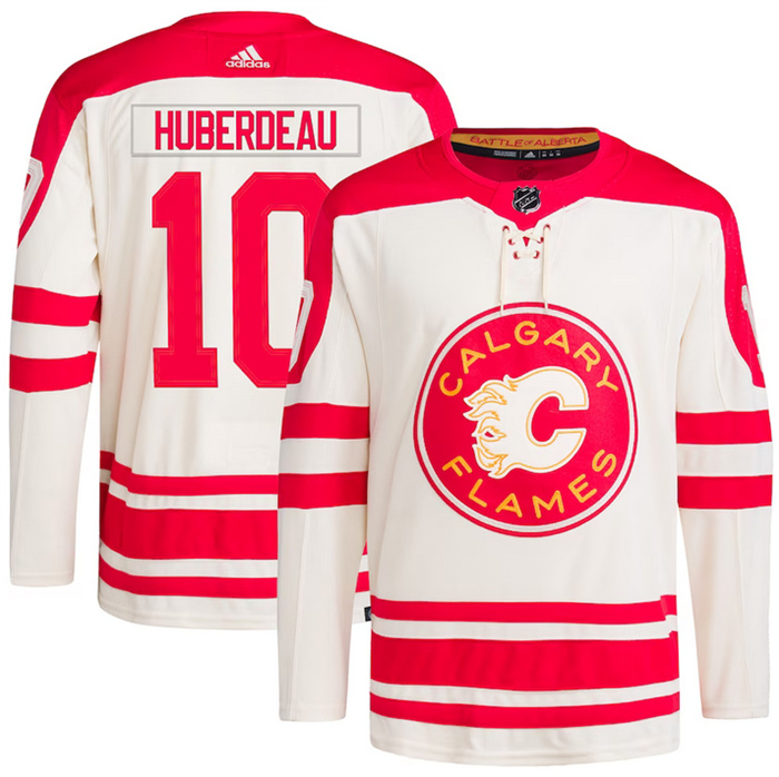 Personalized Men’s Calgary Flames #10 Jonathan Huberdeau 2023 Cream Classic Primegreen Stitched Jersey