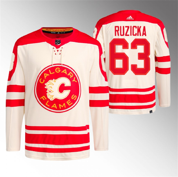 Personalized Men’s Calgary Flames #63 Adam Ruzicka 2023 Cream Heritage Classic Primegreen Stitched Jersey