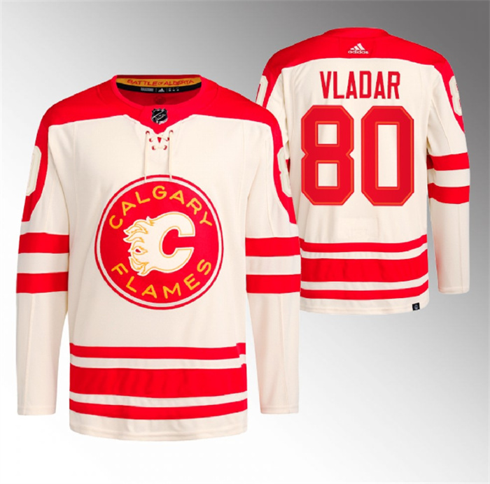 Personalized Men’s Calgary Flames #80 Daniel Vladar 2023 Cream Heritage Classic Primegreen Stitched Jersey