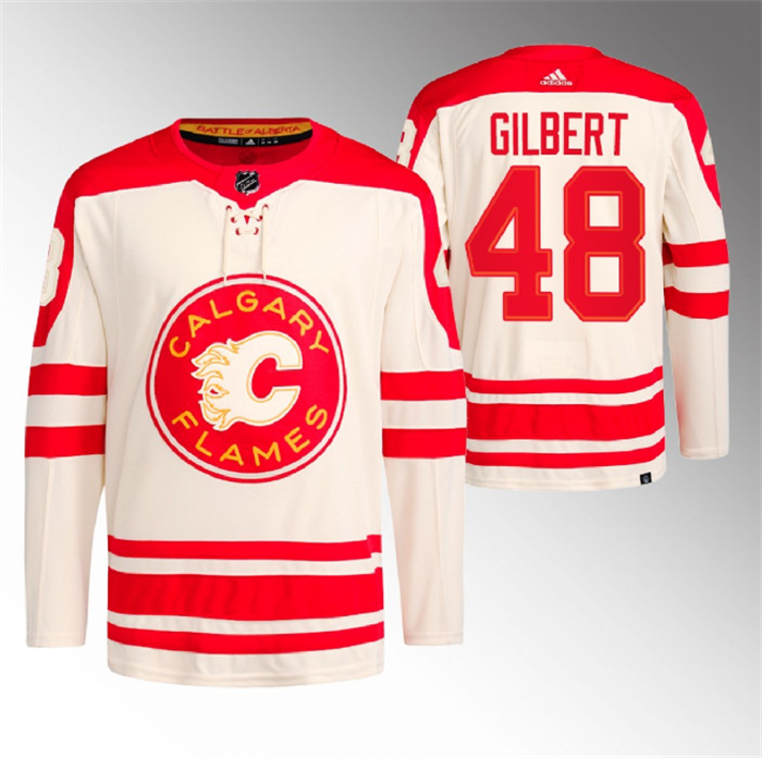 Personalized Men’s Calgary Flames #48 Dennis Gilbert 2023 Cream Heritage Classic Primegreen Stitched Jersey