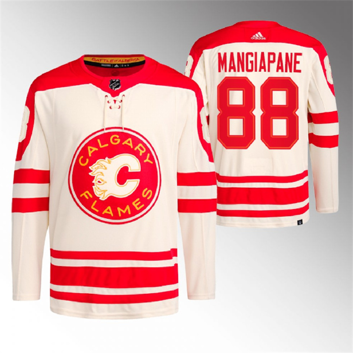 Personalized Men’s Calgary Flames #88 Andrew Mangiapane 2023 Cream Heritage Classic Primegreen Stitched Jersey