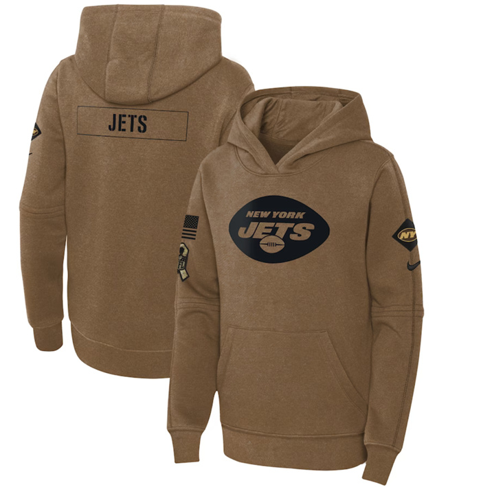 Personalized Youth New York Jets 2023 Brown Salute To Service Pullover Hoodie