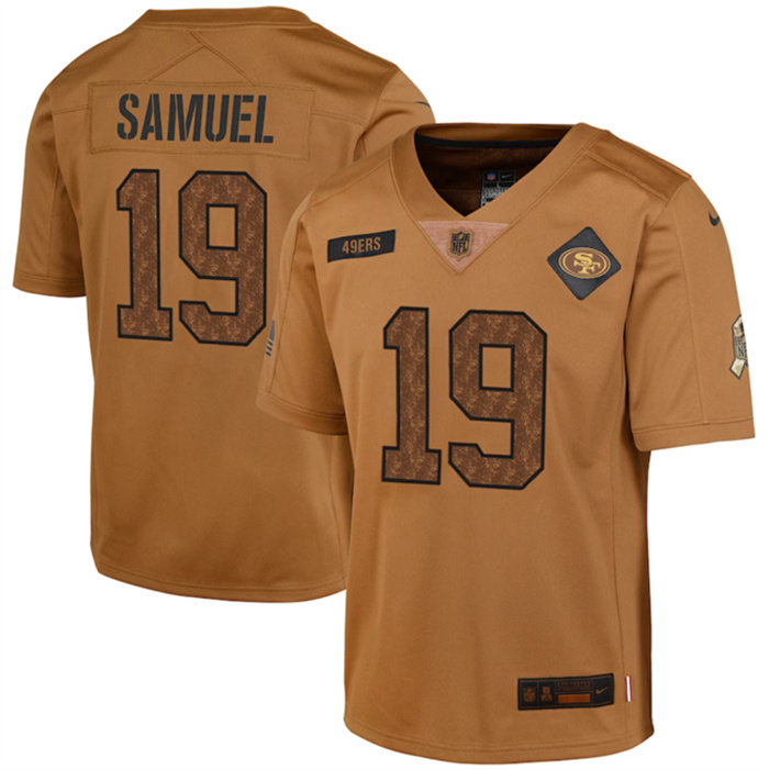 Personalized Youth San Francisco 49ers #19 Deebo Samuel 2023 Brown Salute To Service Limited Stitched Football Jersey