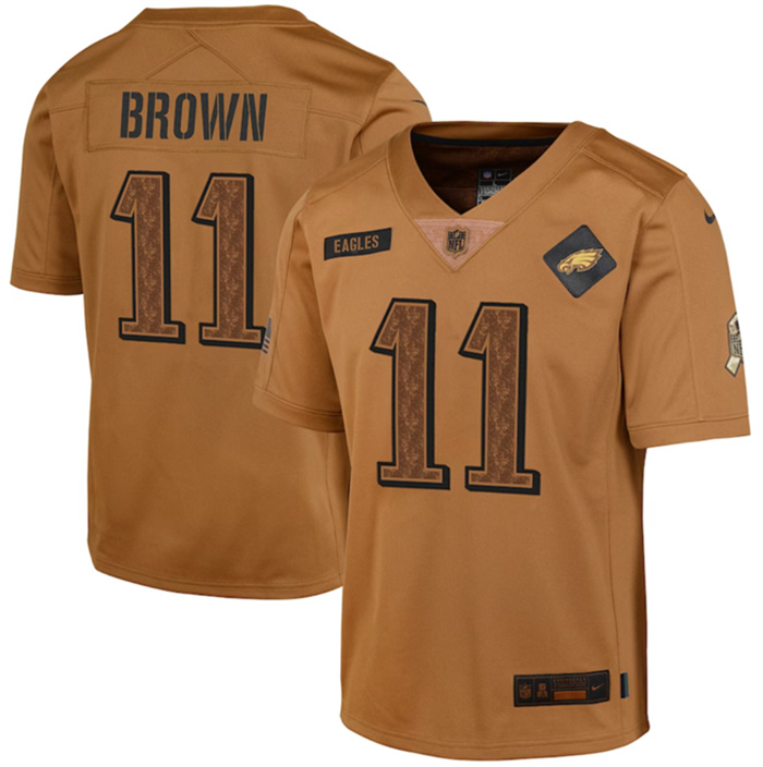 Personalized Youth Philadelphia Eagles #11 A. J. Brown 2023 Brown Salute To Service Limited Stitched Football Jersey