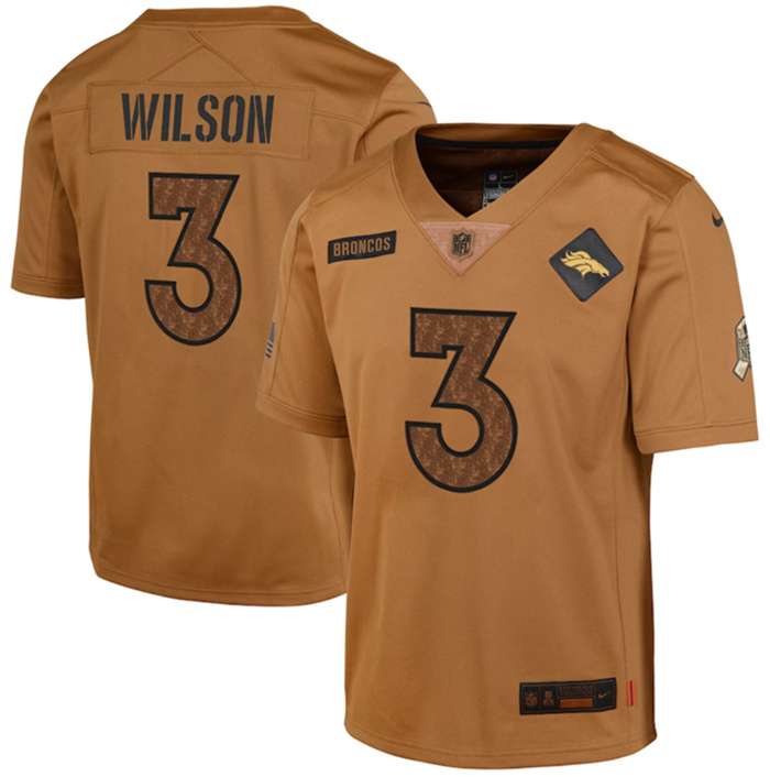 Personalized Youth Denver Broncos #3 Russell Wilson 2023 Brown Salute To Service Limited Stitched Football Jersey
