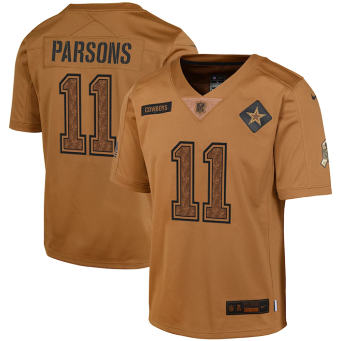 Personalized Youth Dallas Cowboys #11 Micah Parsons 2023 Brown Salute To Service Limited Stitched Football Jersey