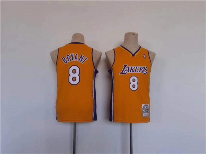 Personalized Youth Los Angeles Lakers #8 Kobe Bryant Yellow Stitched Basketball Jersey